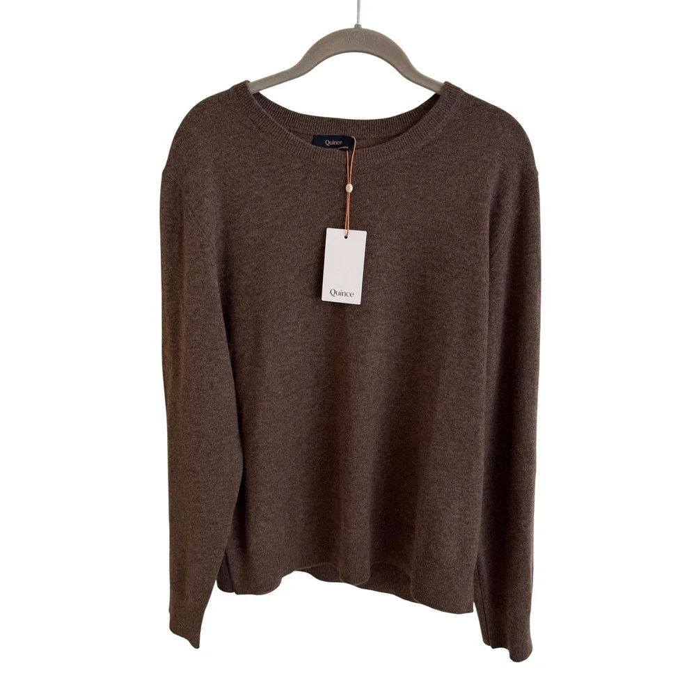 NWT Quince 100% Mongolian Cashmere Crewneck Sweater Brown Size XL Fall Cozy